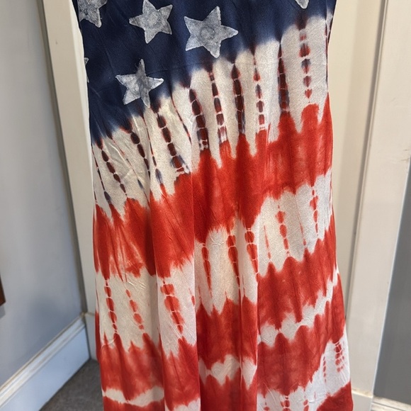 Tie Dye Flag Print Patriotic Dress or Swimsuit Cover-Up semi sheer 4th of July - Picture 3 of 9